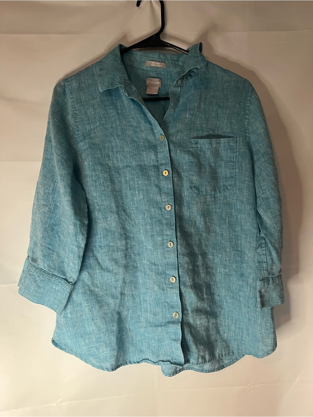 Chico's Aqua Teal Linen Button-Down Shirt